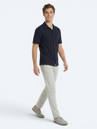Lacivert Çizgili Regular Fit Kısa Casual Gömlek
