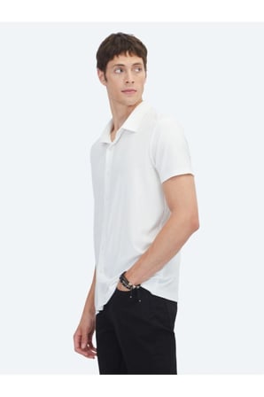 Beyaz Çizgili Regular Fit Casual Gömlek