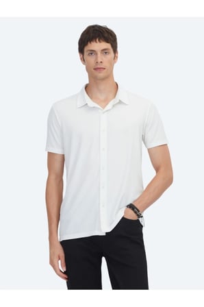 Beyaz Çizgili Regular Fit Casual Gömlek