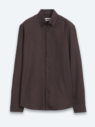 Kahverengi Düz Regular Fit Uzun Dokuma Casual %100 Pamuk Gömlek