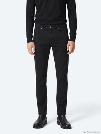 Siyah Düz Dokuma Slim Fit Spor Pamuk Karışımlı Pantolon