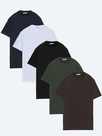 Çok Renkli 5'li Düz %100 Pamuk T-Shirt