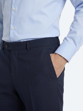 Lacivert Çizgili Dokuma Fitted Fit Klasik  Yün Pantolon