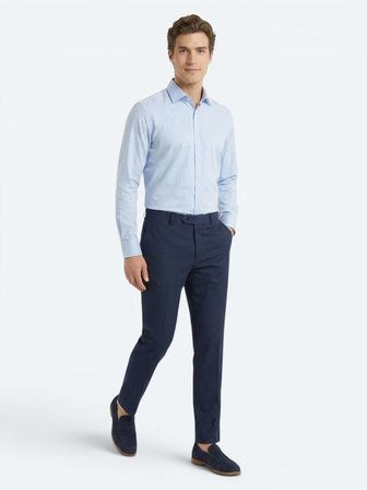 Lacivert Çizgili Dokuma Fitted Fit Klasik  Yün Pantolon