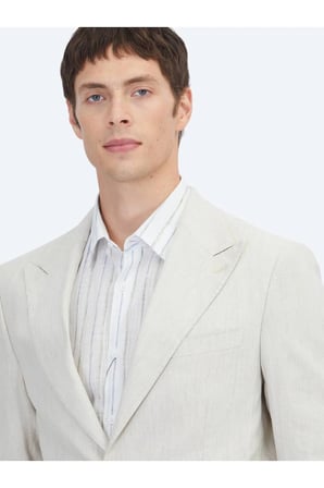 Bej Desenli Modern Fit Keten Karışımlı Takım Elbise
