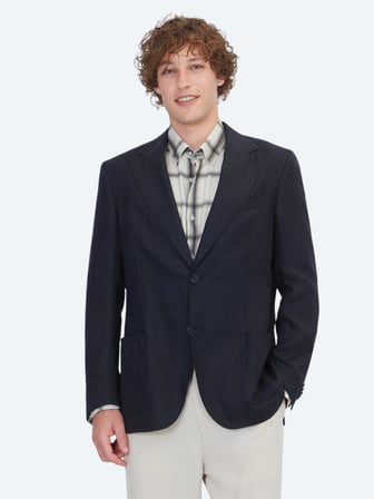 Siyah Düz Modern Fit %100 Keten Ceket