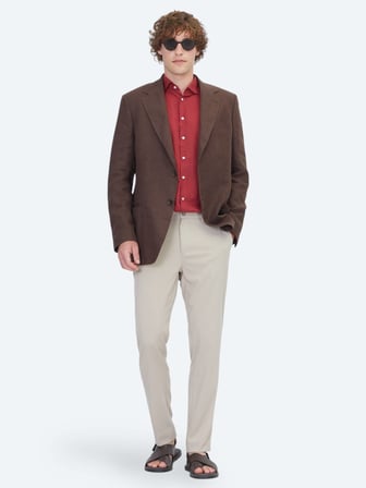 Kahverengi Düz Modern Fit %100 Keten Ceket