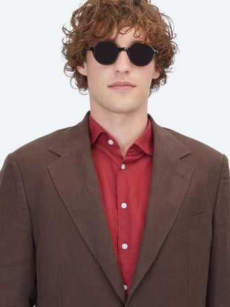 Kahverengi Düz Modern Fit %100 Keten Ceket