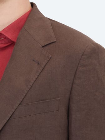 Kahverengi Düz Modern Fit %100 Keten Ceket
