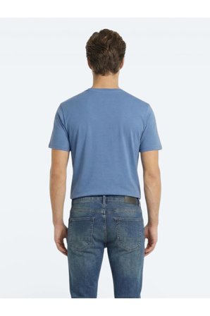 İndigo Düz %100 Pamuk T-Shirt