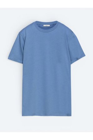 İndigo Düz %100 Pamuk T-Shirt