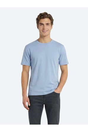 Açık Mavi Düz %100 Pamuk T-Shirt
