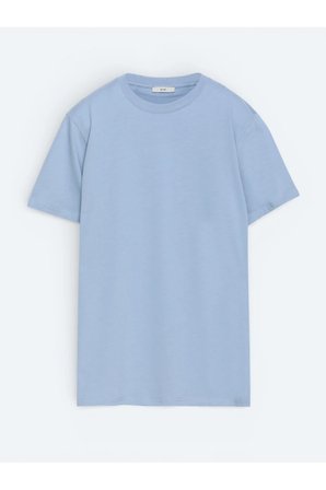 Açık Mavi Düz %100 Pamuk T-Shirt