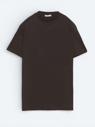 Kahverengi Düz %100 Pamuk T-Shirt