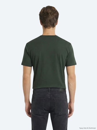 Yağ Yeşili Düz %100 Pamuk T-Shirt