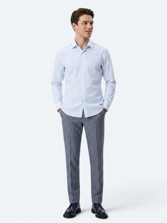 Açık Mavi Çizgili Regular Fit Uzun Dokuma Casual Pamuk Karışımlı Gömlek