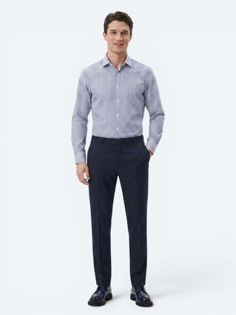 Lacivert Çizgili Regular Fit Uzun Dokuma Casual Pamuk Karışımlı Gömlek