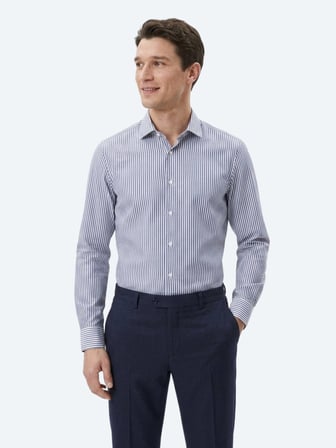 Lacivert Çizgili Regular Fit Uzun Dokuma Casual Pamuk Karışımlı Gömlek