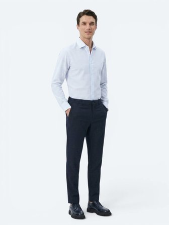 Açık Mavi Çizgili Regular Fit Uzun Dokuma Casual Pamuk Karışımlı Gömlek