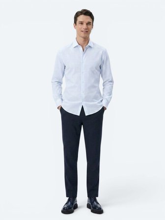 Açık Mavi Çizgili Regular Fit Uzun Dokuma Casual Pamuk Karışımlı Gömlek