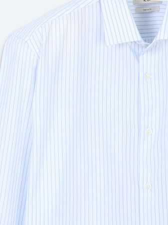 Açık Mavi Çizgili Regular Fit Uzun Dokuma Casual Pamuk Karışımlı Gömlek