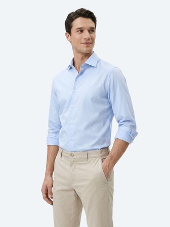 Açık Mavi Çizgili Regular Fit Uzun Dokuma Casual Pamuk Karışımlı Gömlek