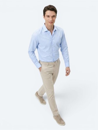 Açık Mavi Çizgili Regular Fit Uzun Dokuma Casual Pamuk Karışımlı Gömlek
