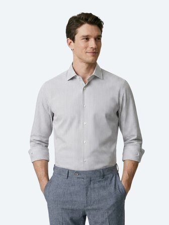 Lacivert Çizgili Regular Fit Uzun Dokuma Casual Pamuk Karışımlı Gömlek