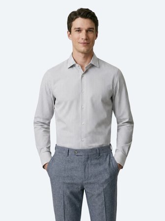 Lacivert Çizgili Regular Fit Uzun Dokuma Casual Pamuk Karışımlı Gömlek