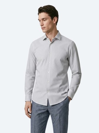 Lacivert Çizgili Regular Fit Uzun Dokuma Casual Pamuk Karışımlı Gömlek