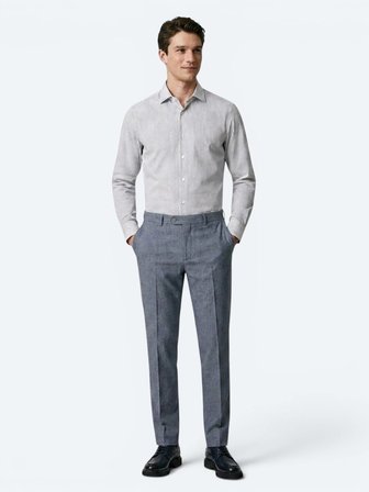 Lacivert Çizgili Regular Fit Uzun Dokuma Casual Pamuk Karışımlı Gömlek