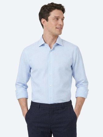 Açık Mavi Çizgili Regular Fit Uzun Dokuma Casual Pamuk Karışımlı Gömlek