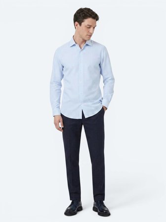 Açık Mavi Çizgili Regular Fit Uzun Dokuma Casual Pamuk Karışımlı Gömlek