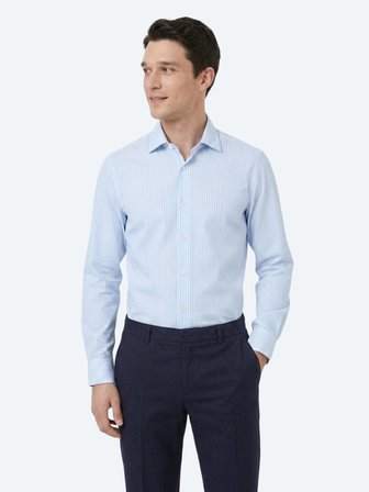 Açık Mavi Çizgili Regular Fit Uzun Dokuma Casual Pamuk Karışımlı Gömlek