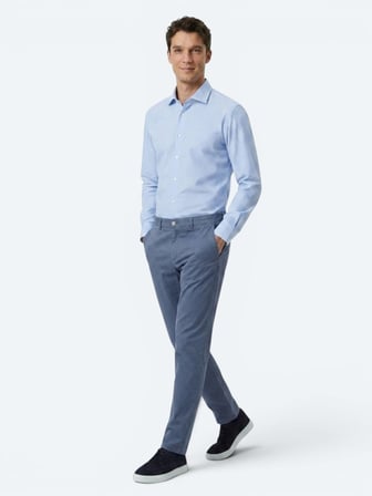 Mavi Çizgili Regular Fit Uzun Dokuma Casual Pamuk Karışımlı Gömlek
