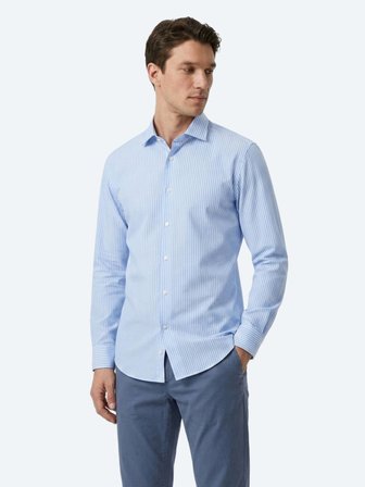 Mavi Çizgili Regular Fit Uzun Dokuma Casual Pamuk Karışımlı Gömlek