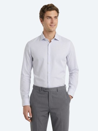Gri Çizgili Regular Fit Uzun Dokuma Casual Pamuk Karışımlı Gömlek