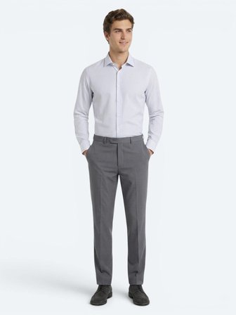 Gri Çizgili Regular Fit Uzun Dokuma Casual Pamuk Karışımlı Gömlek