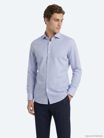 Mavi Mikro Regular Fit Uzun Dokuma Casual %100 Pamuk Gömlek