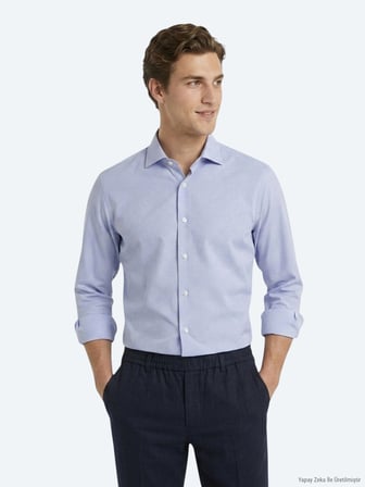 Mavi Mikro Regular Fit Uzun Dokuma Casual %100 Pamuk Gömlek