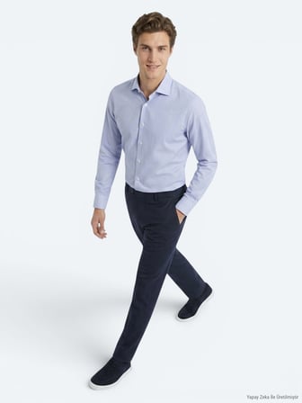 Mavi Mikro Regular Fit Uzun Dokuma Casual %100 Pamuk Gömlek