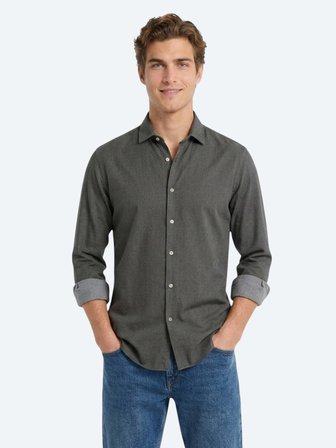 Kahverengi Düz Regular Fit Uzun Dokuma Casual Pamuk Karışımlı Gömlek