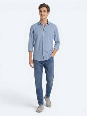 Koyu İndigo Düz Regular Fit Uzun Dokuma Casual Pamuk Karışımlı Gömlek