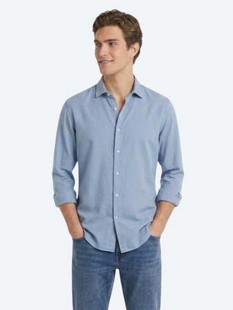 Koyu İndigo Düz Regular Fit Uzun Dokuma Casual Pamuk Karışımlı Gömlek