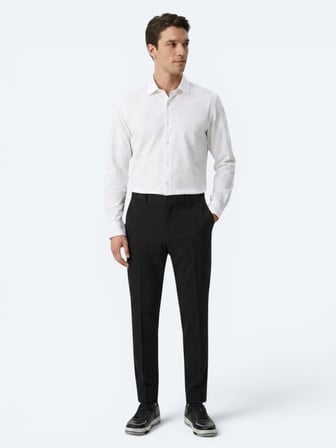 Beyaz Düz Regular Fit Uzun Dokuma Casual Pamuk Karışımlı Gömlek