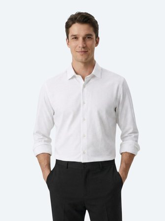 Beyaz Düz Regular Fit Uzun Dokuma Casual Pamuk Karışımlı Gömlek