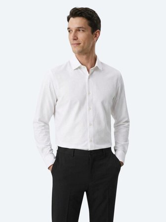 Beyaz Düz Regular Fit Uzun Dokuma Casual Pamuk Karışımlı Gömlek