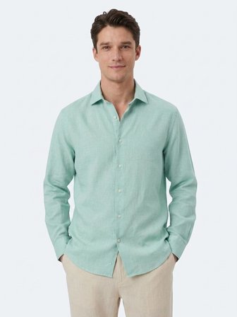 Açık Yeşil Regular Fit Uzun Dokuma Casual Pamuk Karışımlı Gömlek