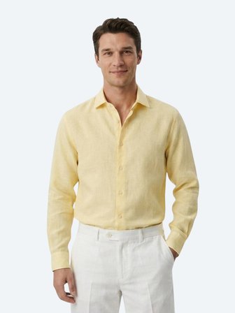 Sarı Regular Fit Uzun Dokuma Casual Pamuk Karışımlı Gömlek