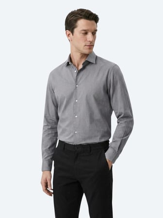 Gri Regular Fit Uzun Dokuma Casual Pamuk Karışımlı Gömlek